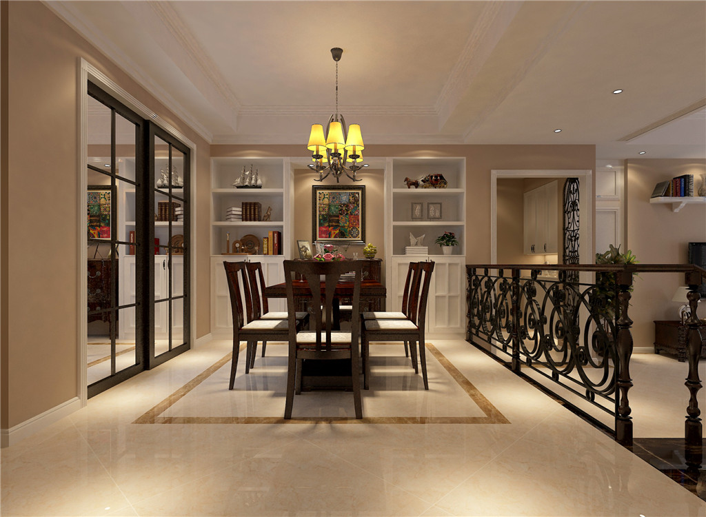 古典温馨的399平米新中式风格别墅餐厅装修效果图