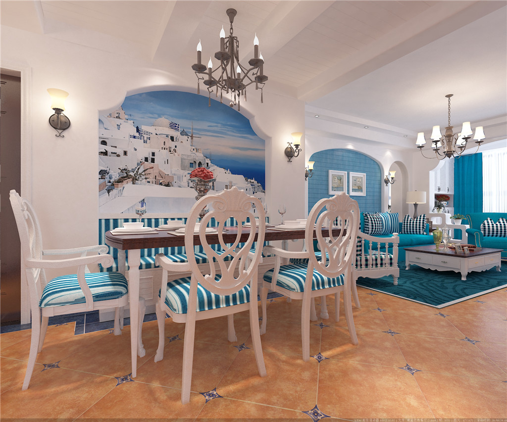 浪漫情调的地中海风格别墅餐厅装修效果图