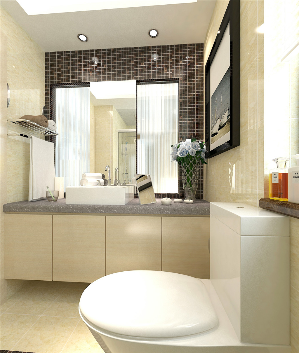 干湿分离的简欧风格别墅卫生间浴室装修效果图
