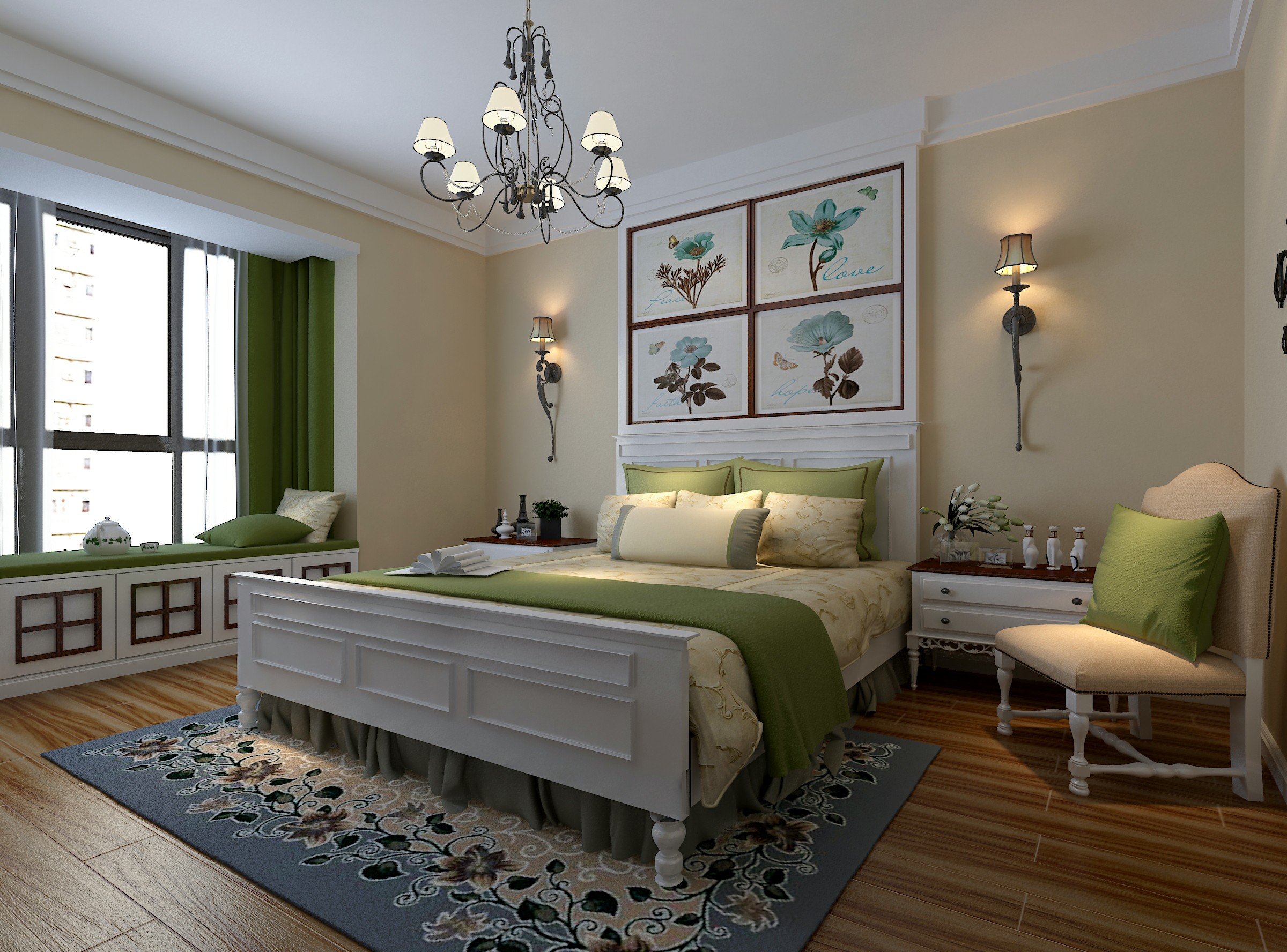 浅色舒适的现代风格大户型卧室装修效果图